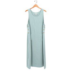 Amy K Su AKS Tencel Pinafore Jumper Maxi Buttoned Pockets Seafoam Green Dress L